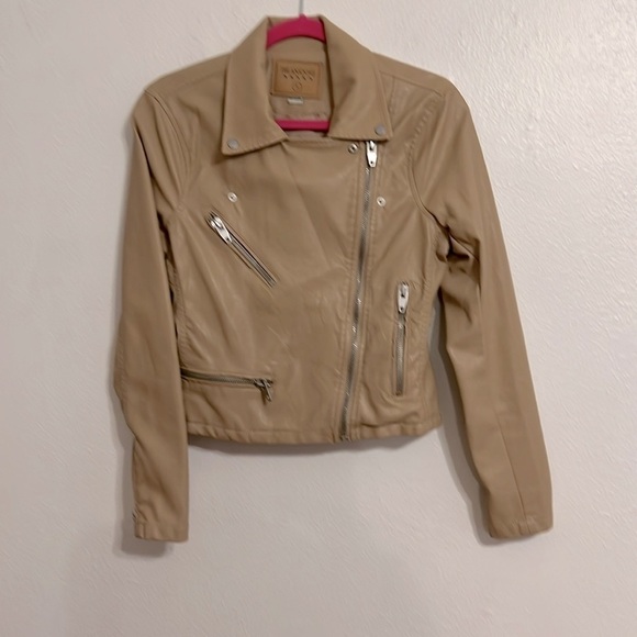BlankNYC Woman’s Size S Faux Leather Camel Tan Traditional Motto Biker Jacket - Picture 5 of 12